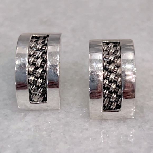 Jewelry - Vintage Sterling Silver Solid Half Moon Braided Detail Earrings